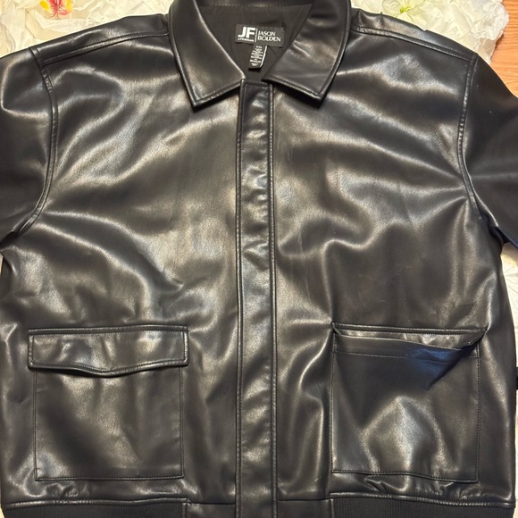 JCPenney JF Black Faux Leather Bomber Jacket - Picture 1 of 5